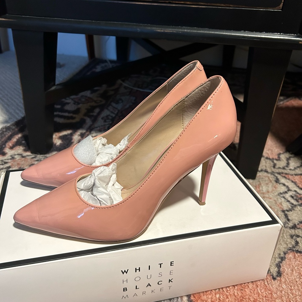 White House Black Market Pink Stiletto Heels with Crystal Bow